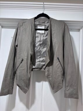 BB DAKOTA Stone Gray Open-Front Leather Jacket (S)